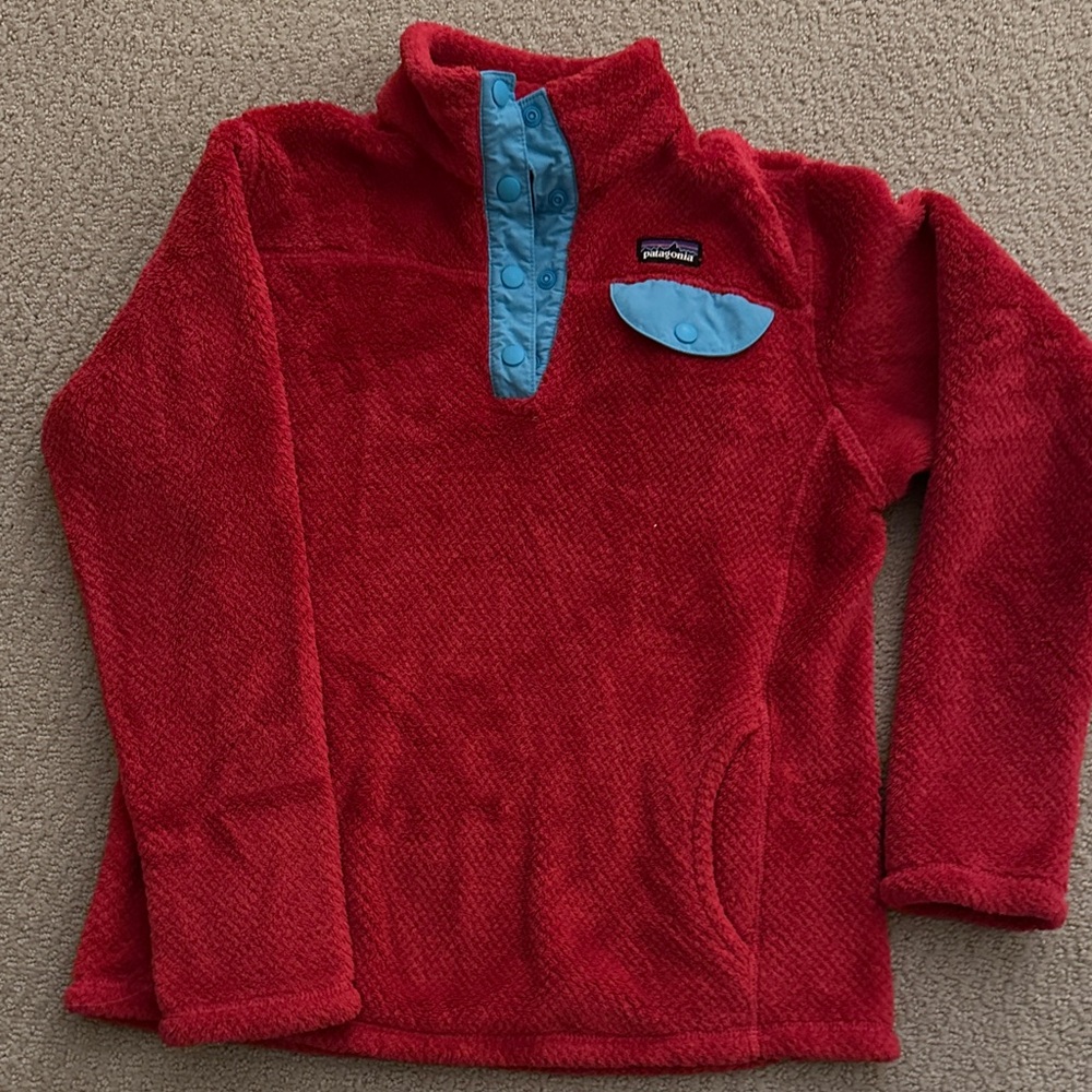 Patagonia Kids Red and Blue Fleece Hoodie